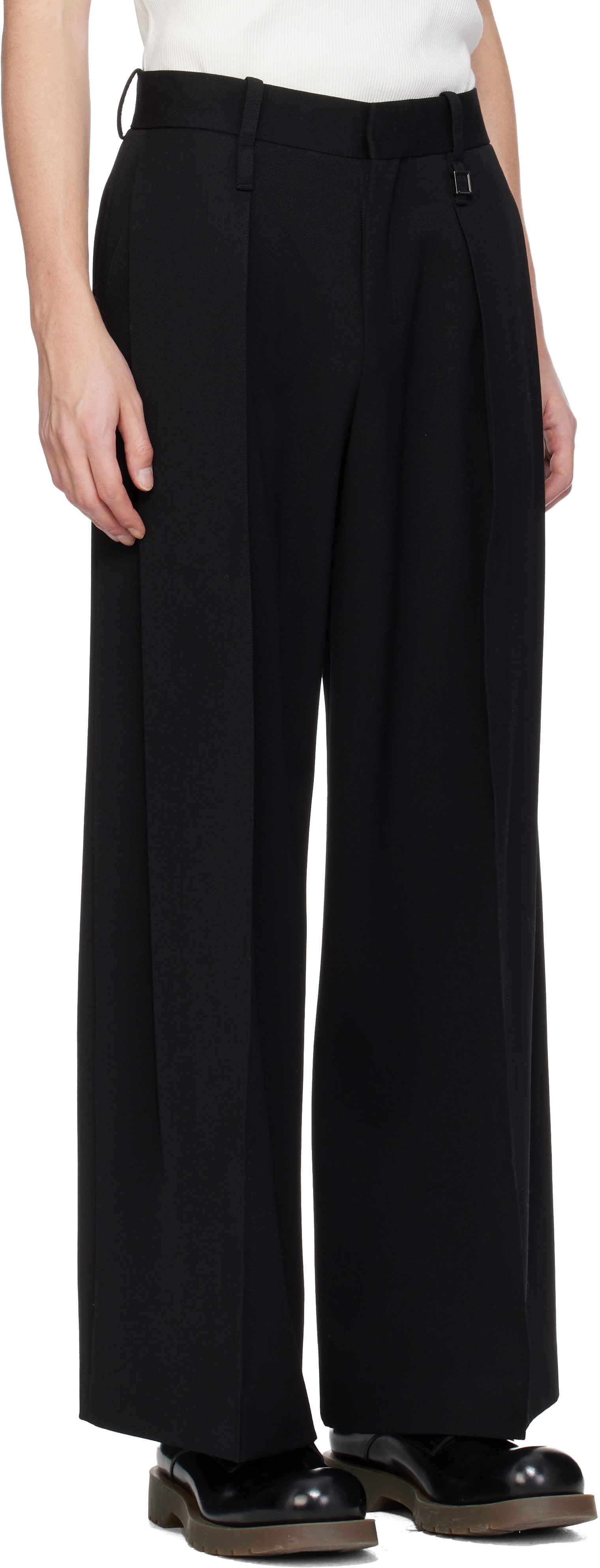 Black Two Tuck Wide Trousers