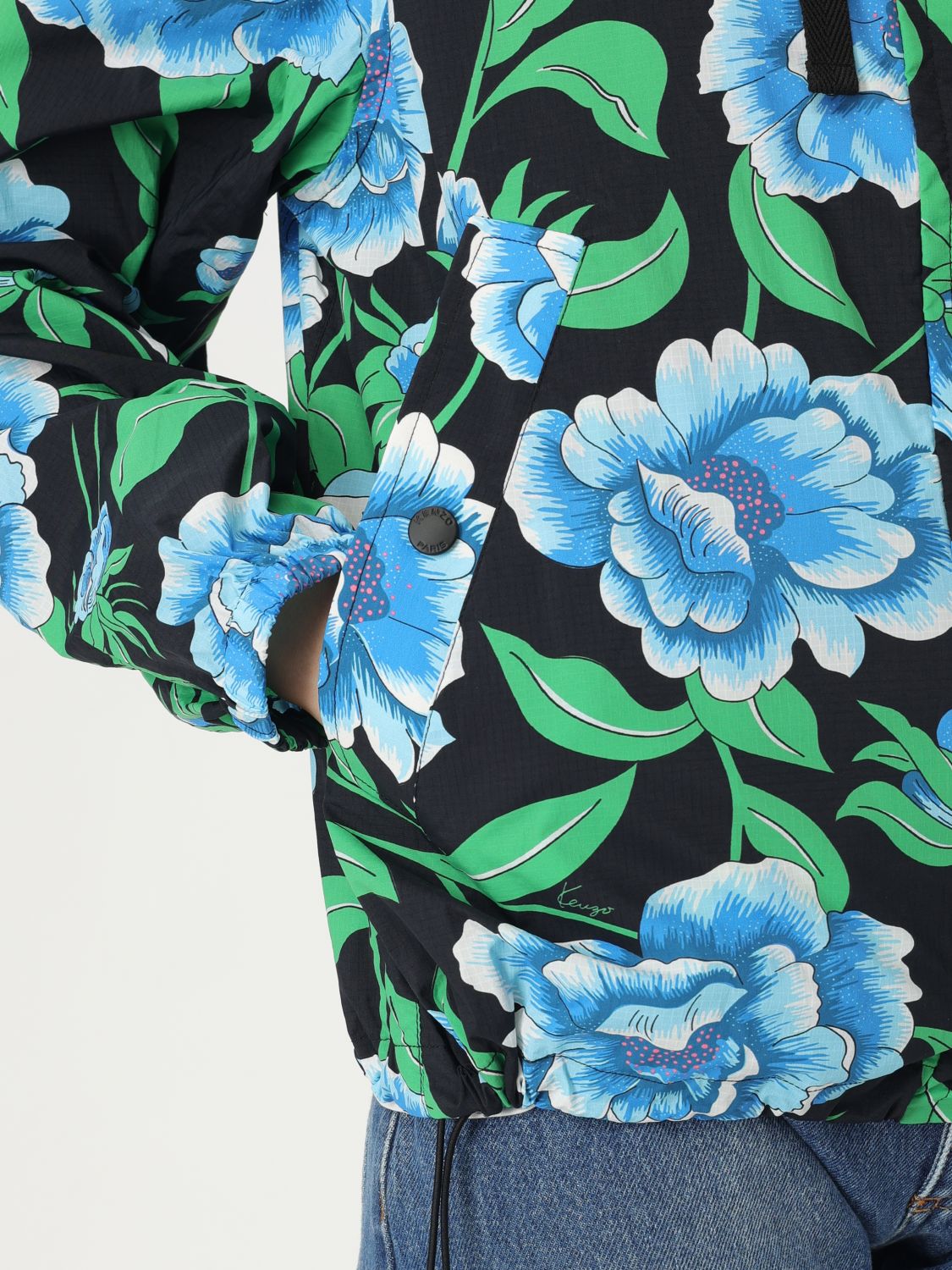 Peonies-print windbreaker - Black