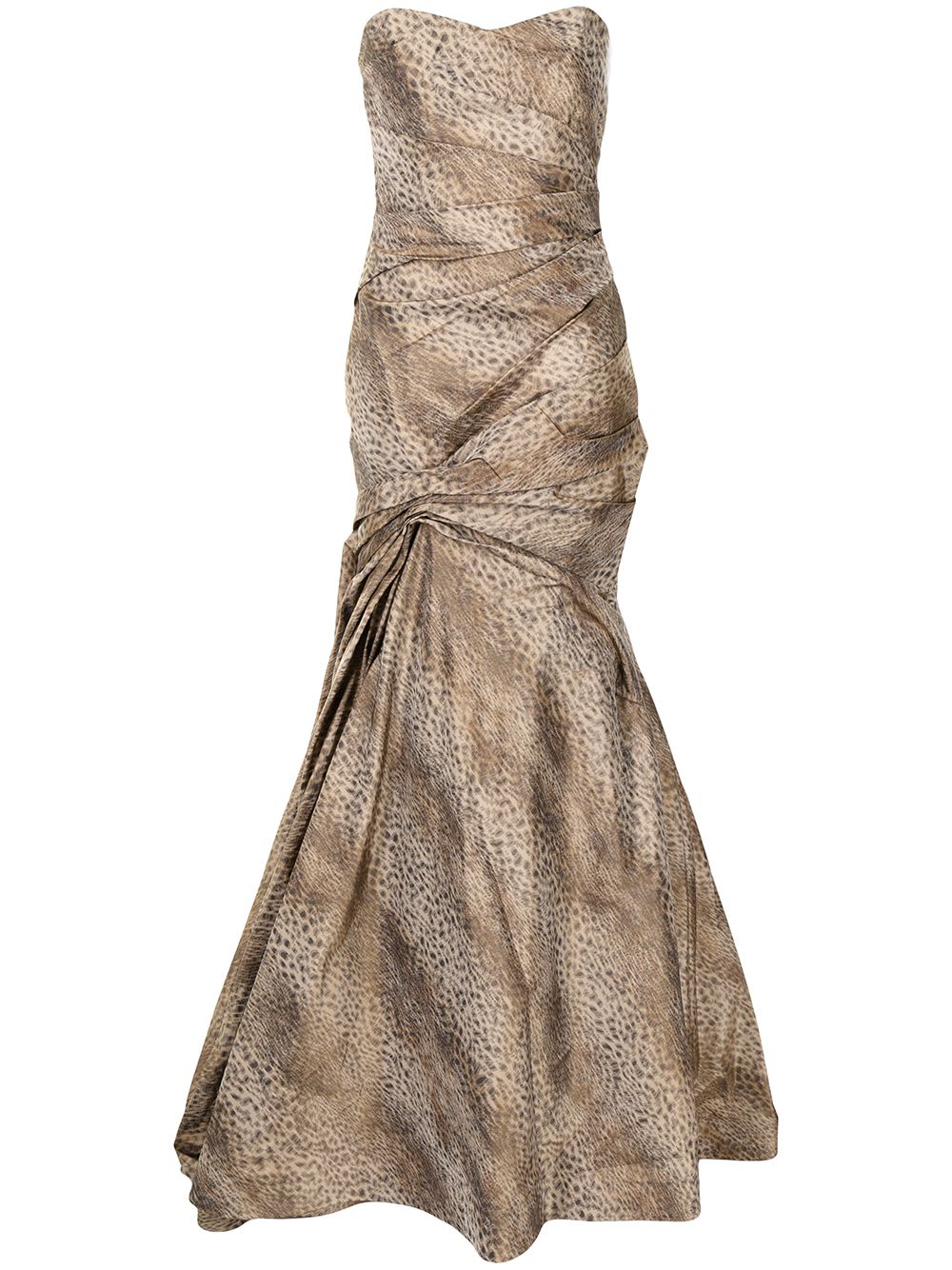 Sleeveless cheetah-print trumpet gown - Brown