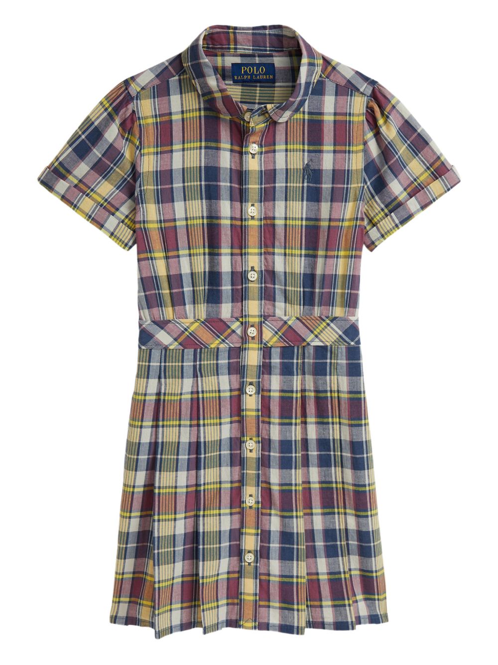 Plaid short-sleeve dress - Yellow
