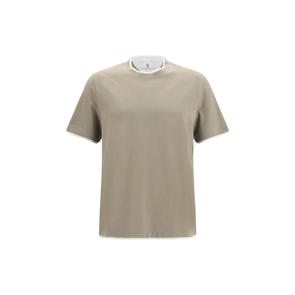 Bicolor Cotton T-Shirt — Beige