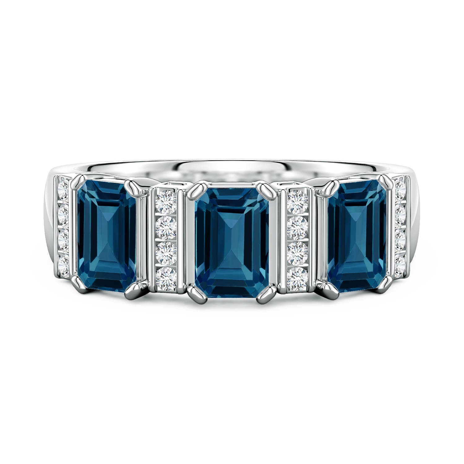 Lee Harris x Angara 2.11 CTW London Blue Topaz and Diamond Modern Art Deco Inspired Semi Eternity Ring in Platinum
