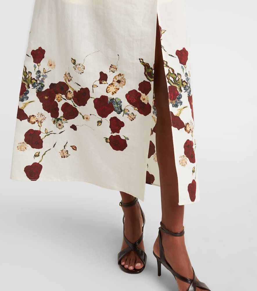 Demi floral silk and cotton midi skirt