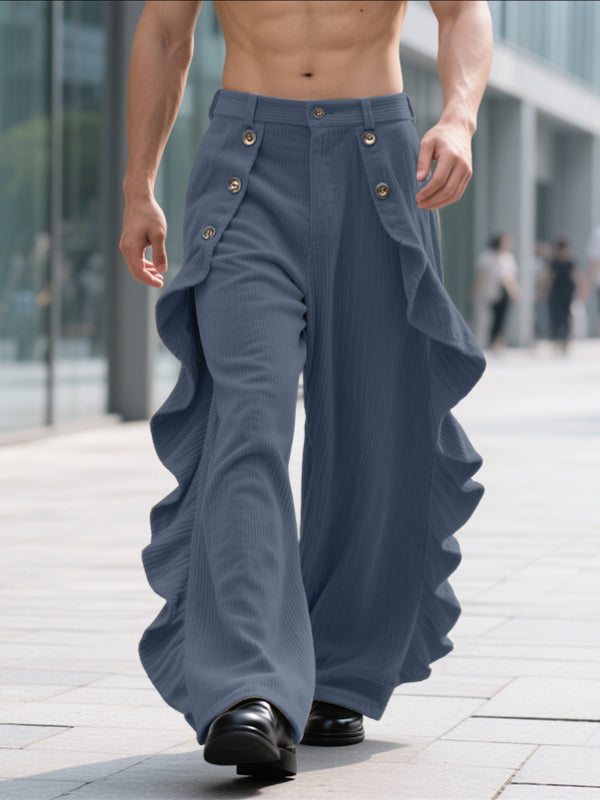 Men's Solid Color Ruffled Casual Pant SKUL29612 - Blue / S