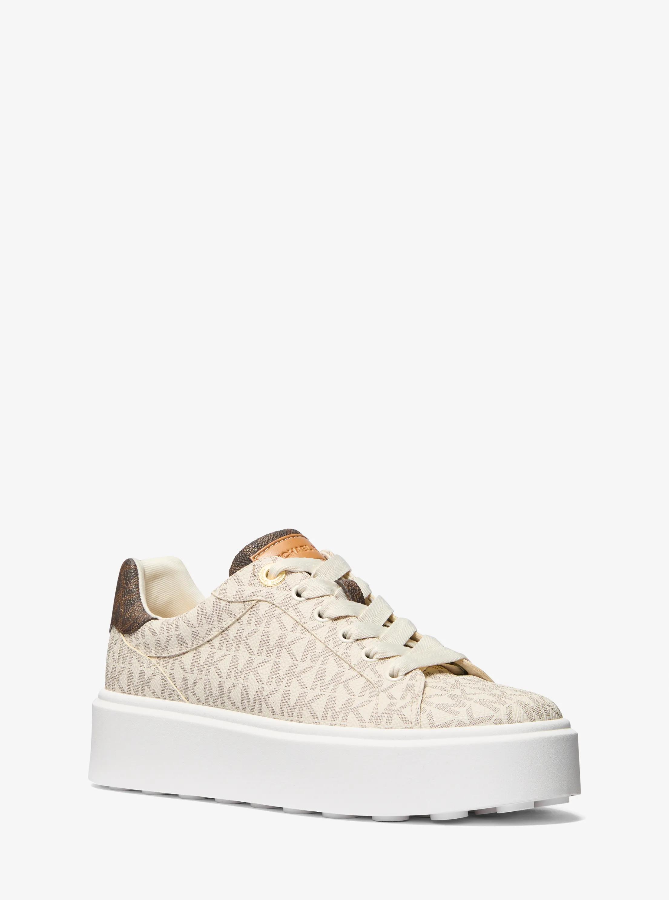 Romey Two-Tone Logo Platform Sneaker in Natural - size 8.5