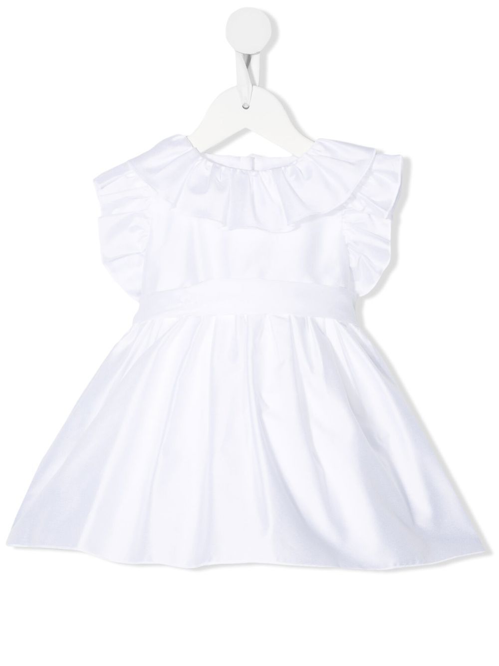 Ruffle-trim tie-fastening dress - White