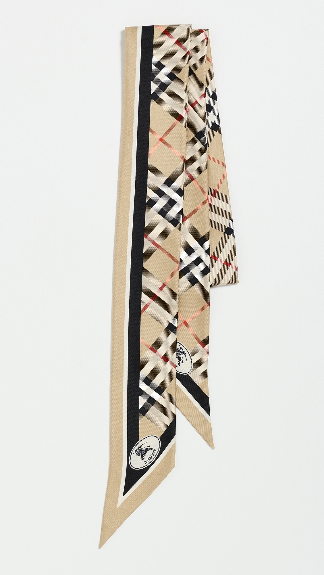 Check Silk Skinny Scarf Sand One Size
