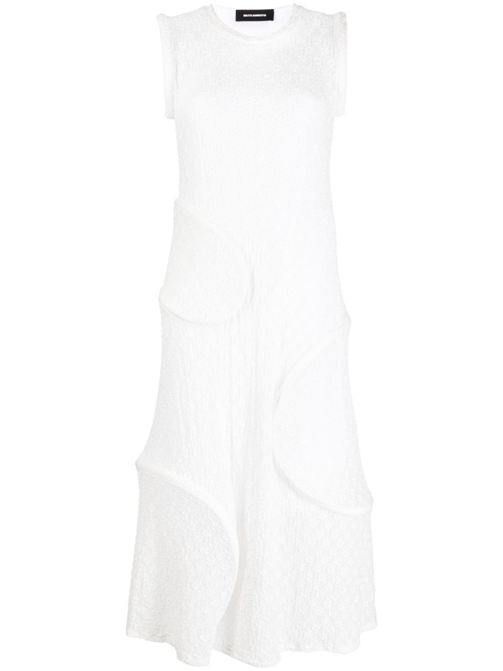 Panelled textured-finish midi dress - White