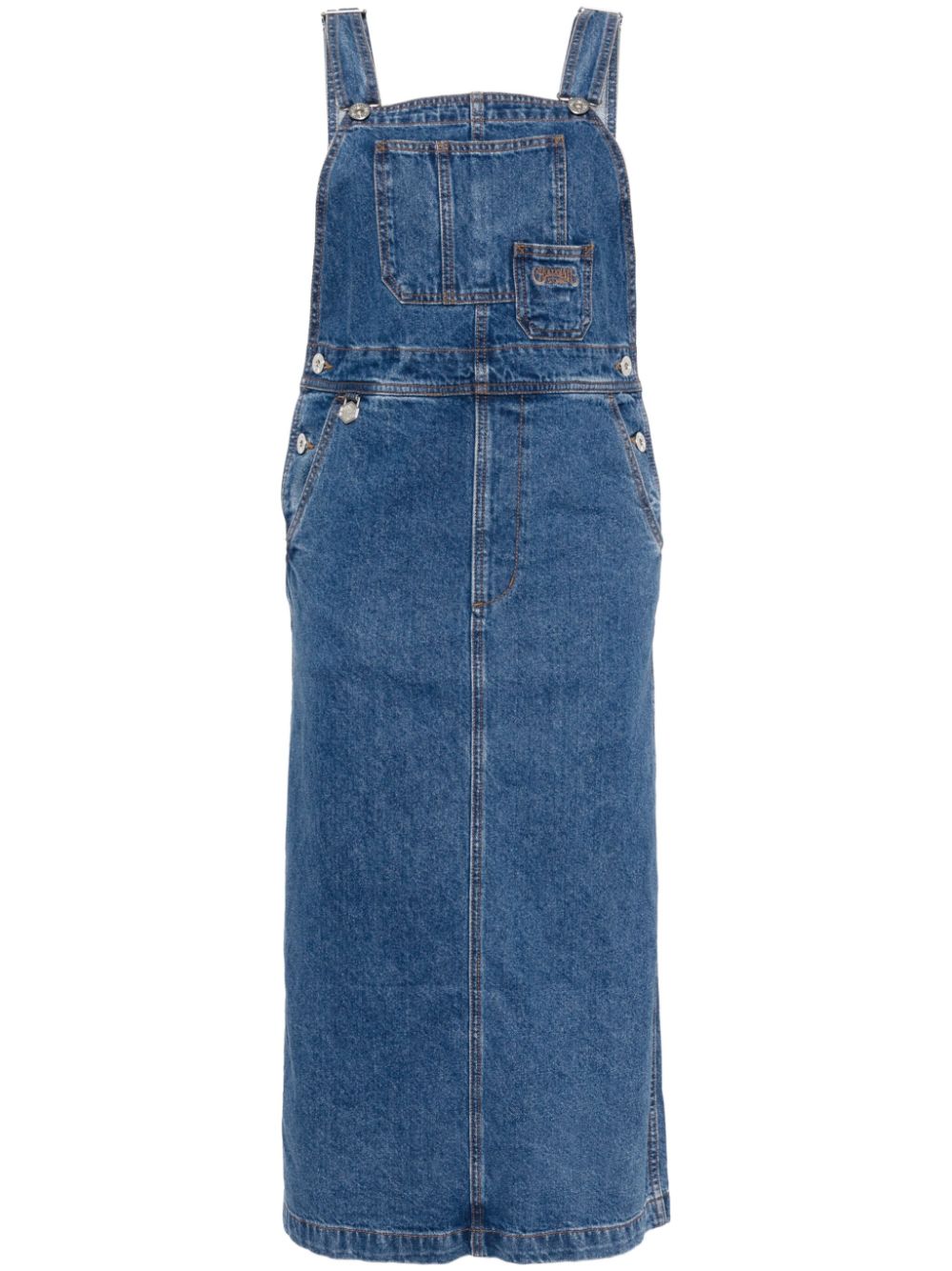 Logo-embroidered cotton dungaree dress - Blue