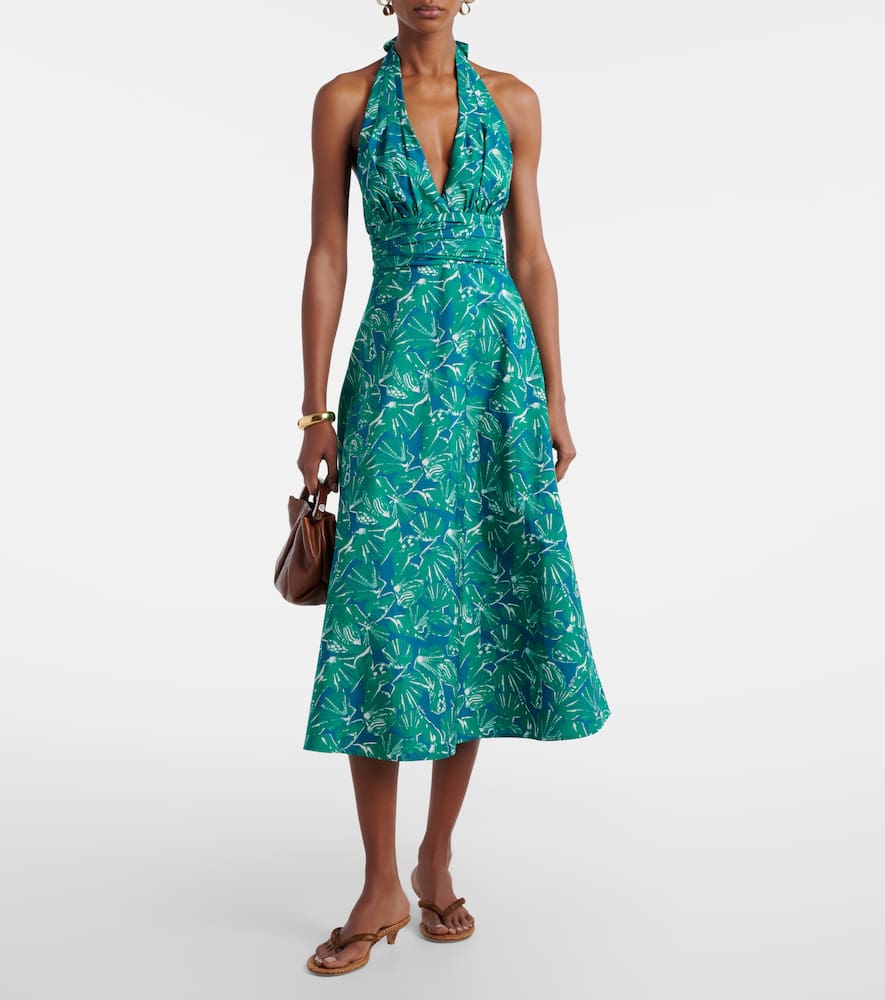 Printed halterneck cotton midi dress