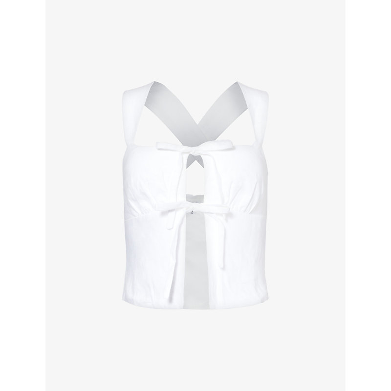 Womens White Azalea Scoop-neck Linen top