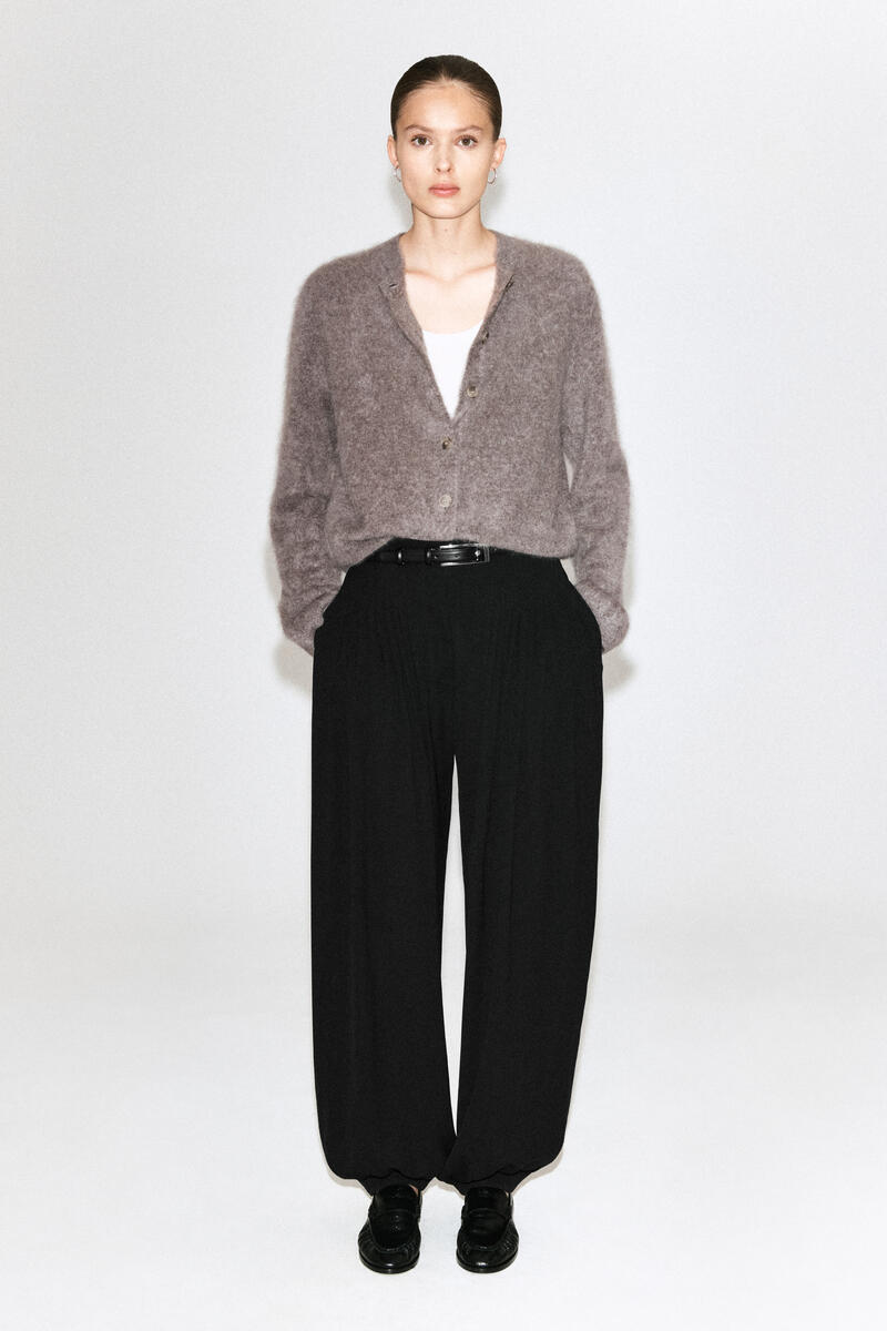 Brushed-Cashmere Crew-Neck Cardigan