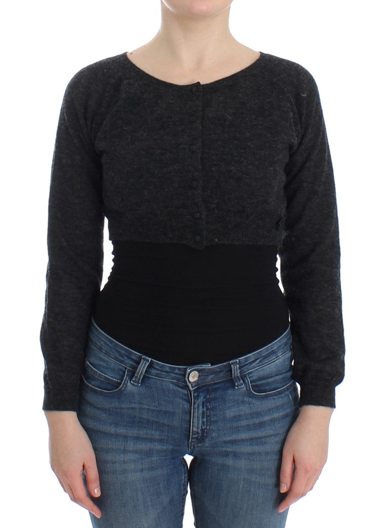 Cropped Alpaca-Wool Blend Cardigan — Gray