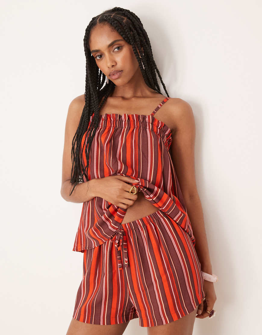 Pull-on micro shorts in maroon stripe-Multi