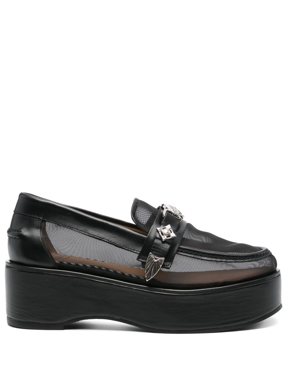 55mm leather heeled loafers - Black
