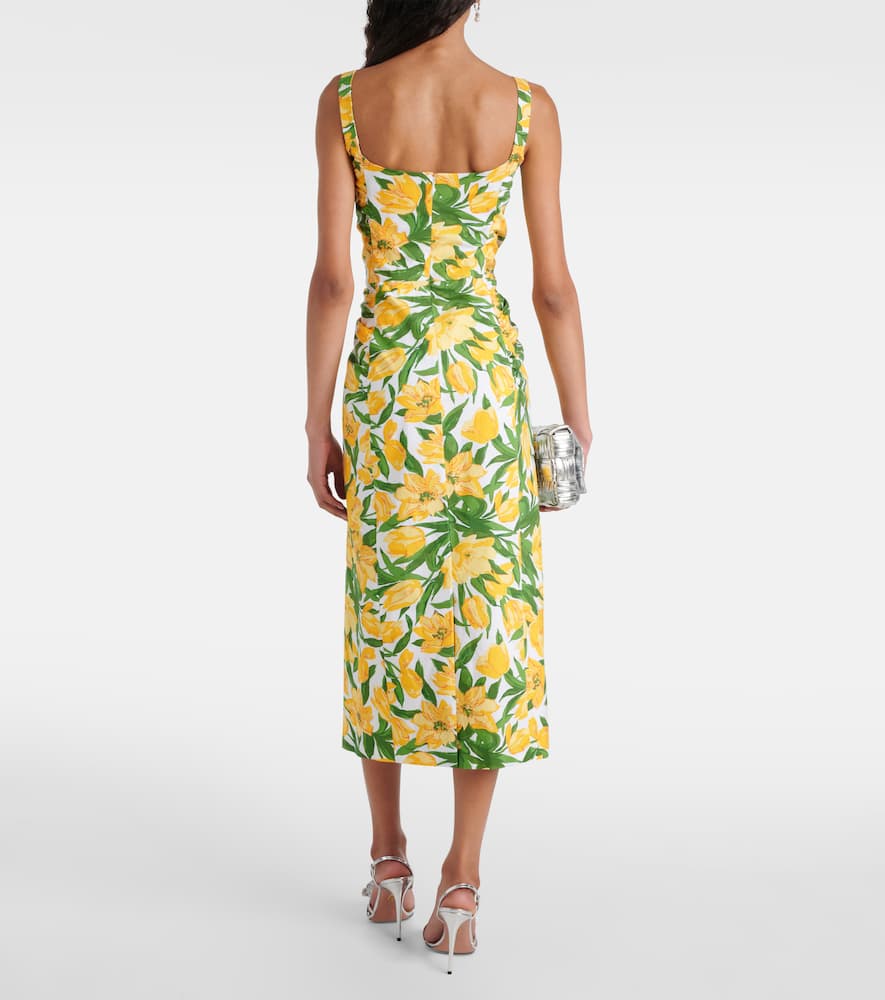Floral ruched poplin midi dress