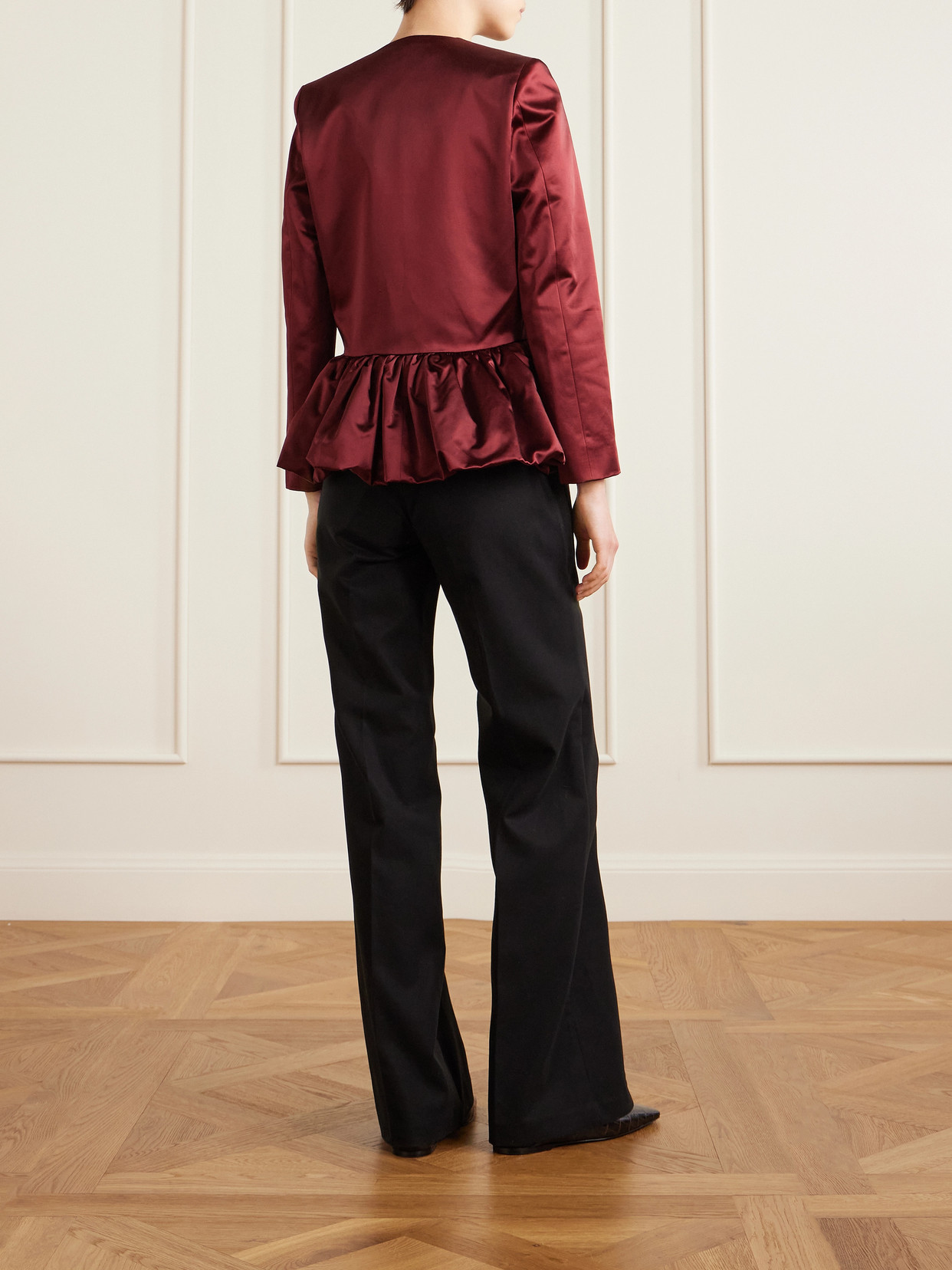 Cotton-blend Duchesse-satin Peplum Blazer - Burgundy