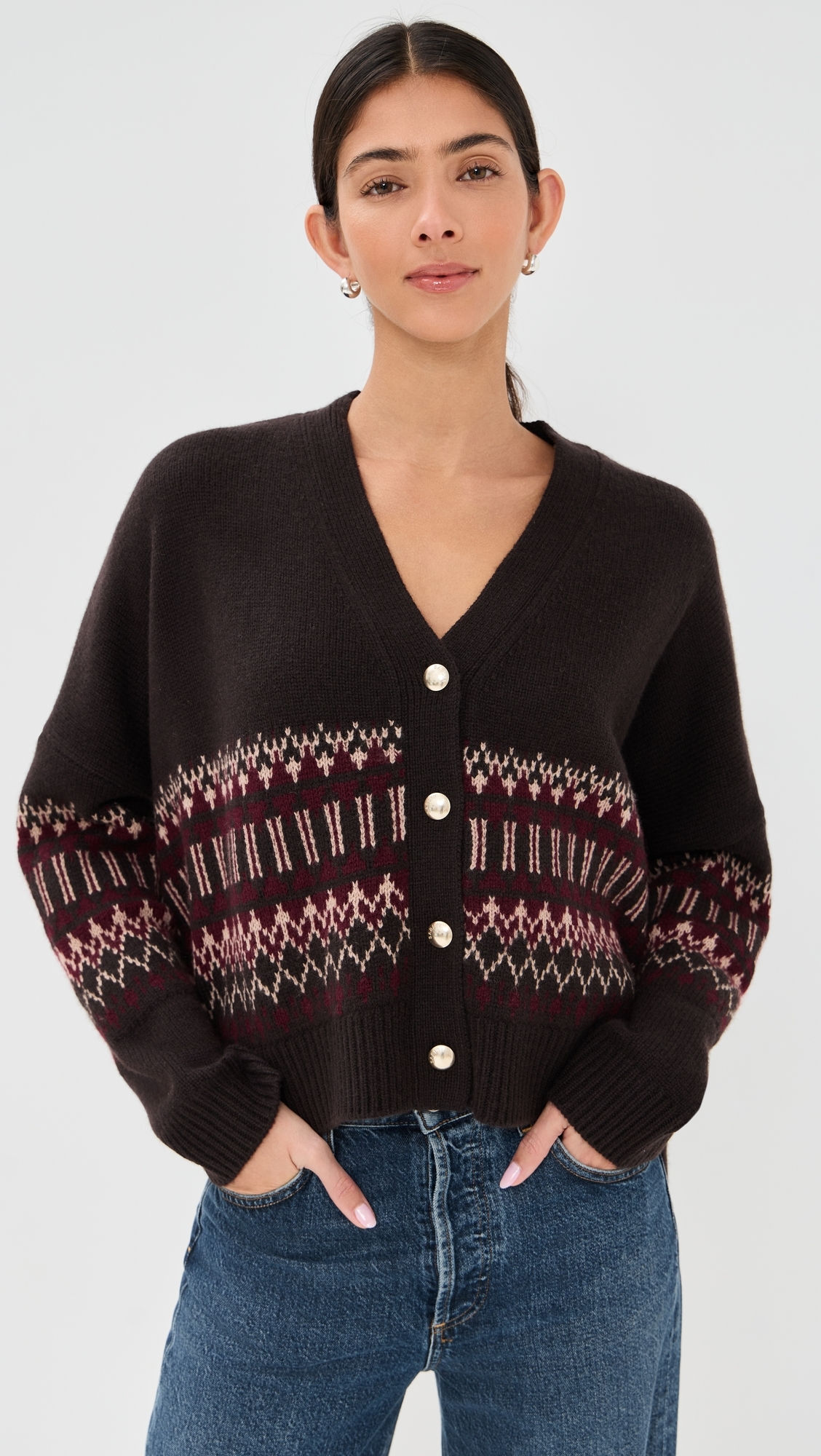 Elliot Boxy Cropped Fair Isle Cashmere Cardigan Oaktree