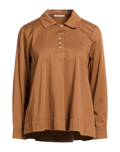 Trebarrabi Woman Top Brown Size M Cotton, Elastic fibres