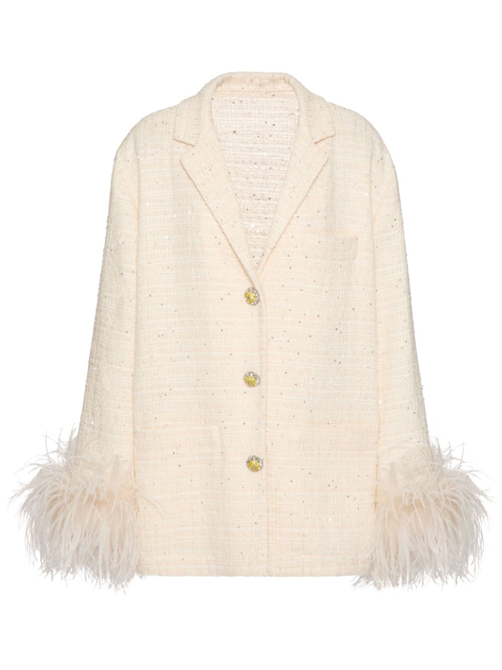 Feather-trim embellished-tweed blazer - Neutrals