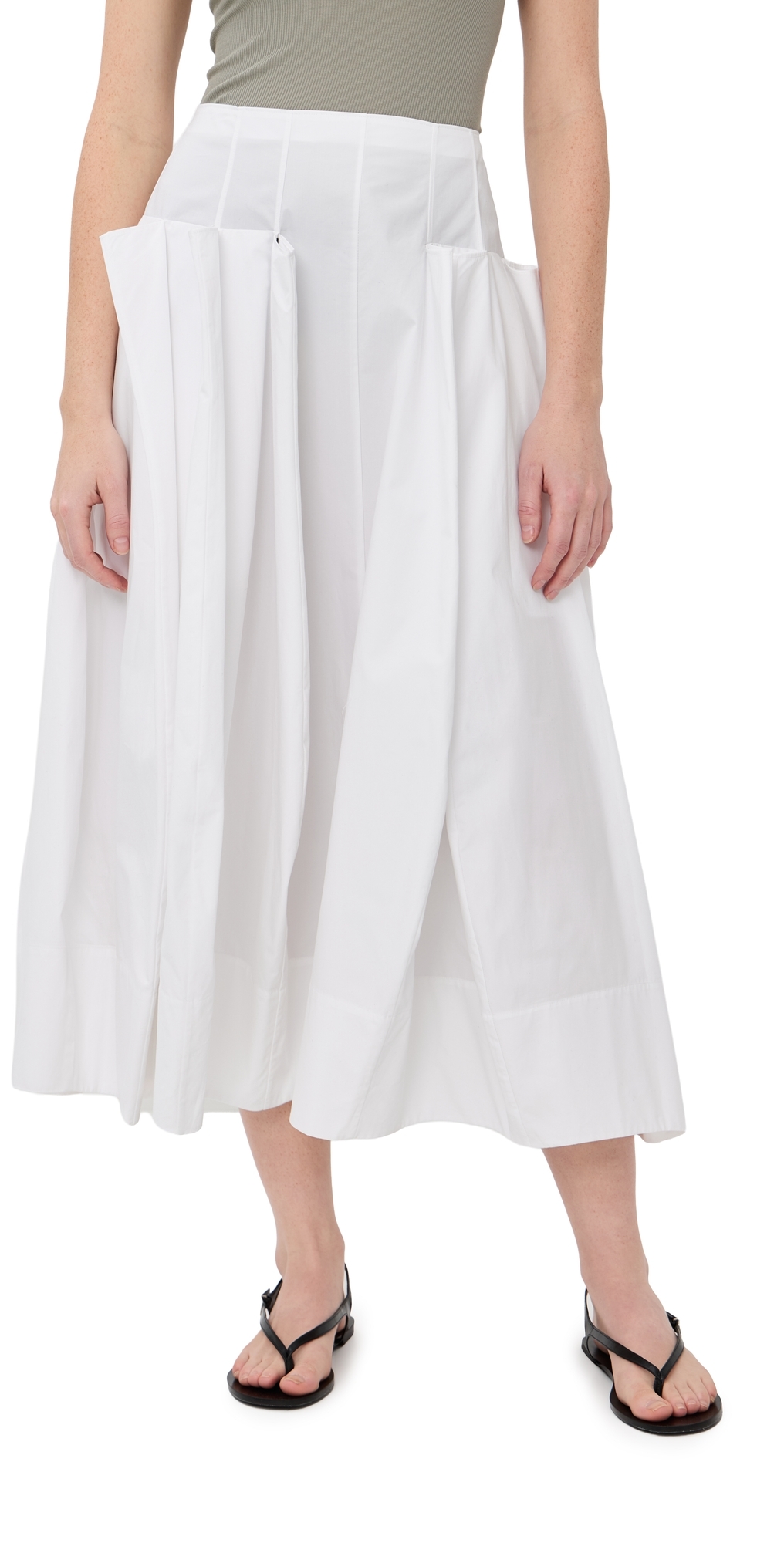 Compact Poplin Pinched Pleat Full Skirt White