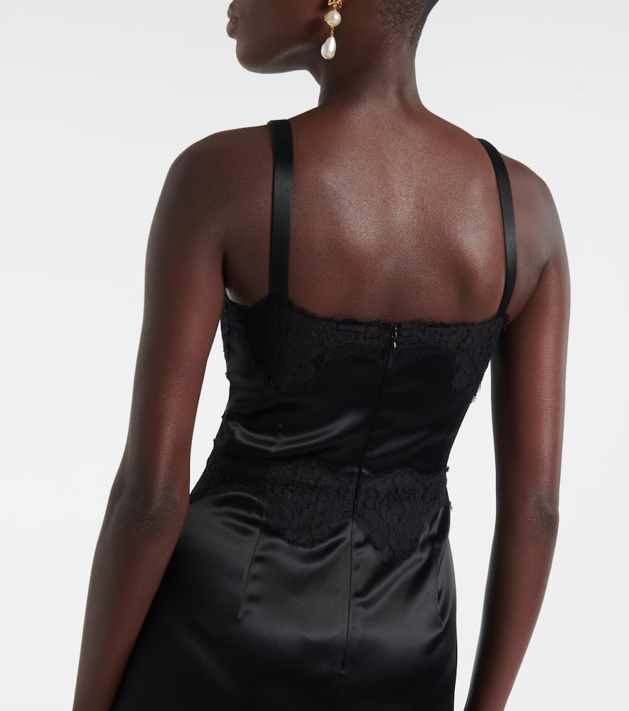 Lace-trimmed satin slip dress