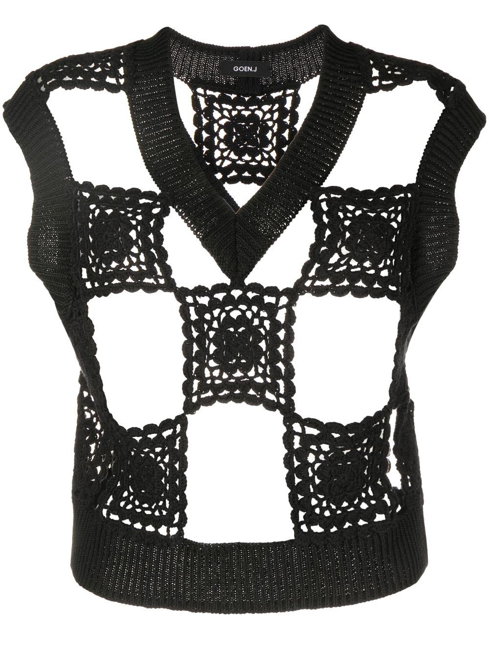 Crochet detail knitted vest - Black
