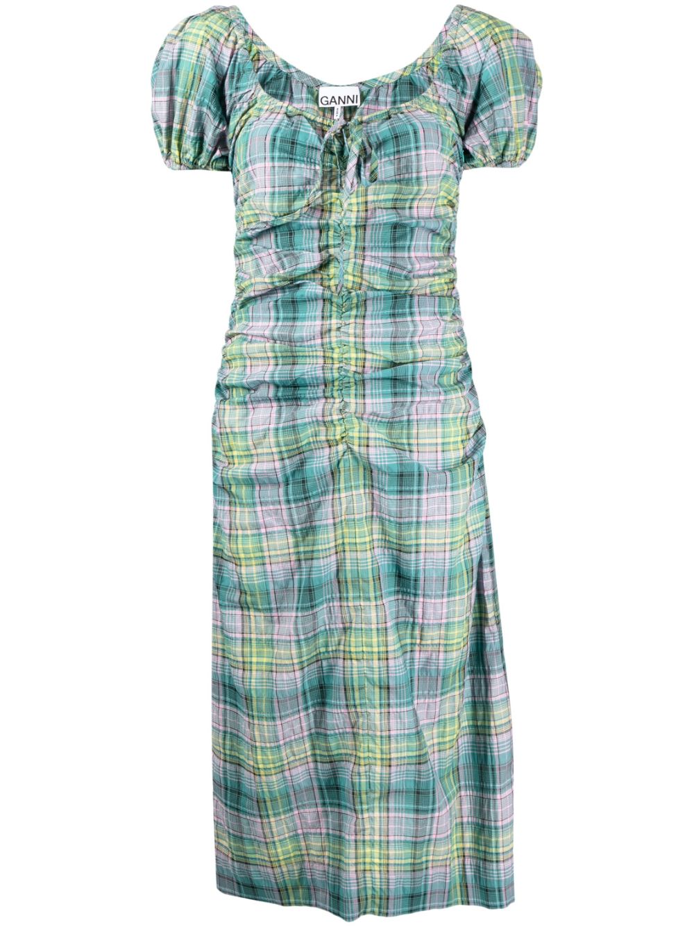 Checked seersucker midi dress - Green