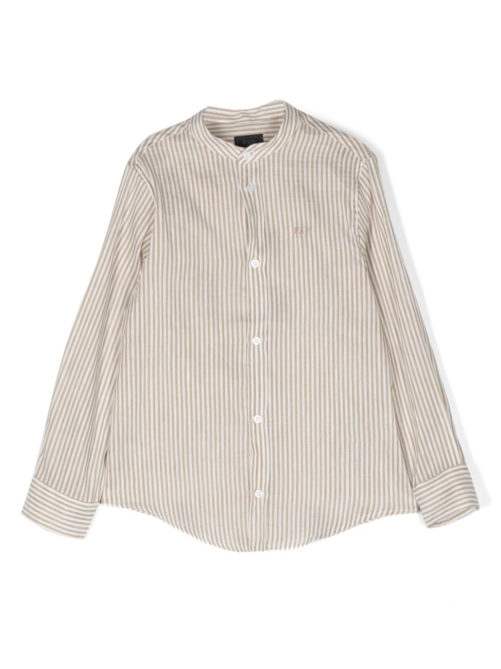 Striped collarless shirt - Neutrals