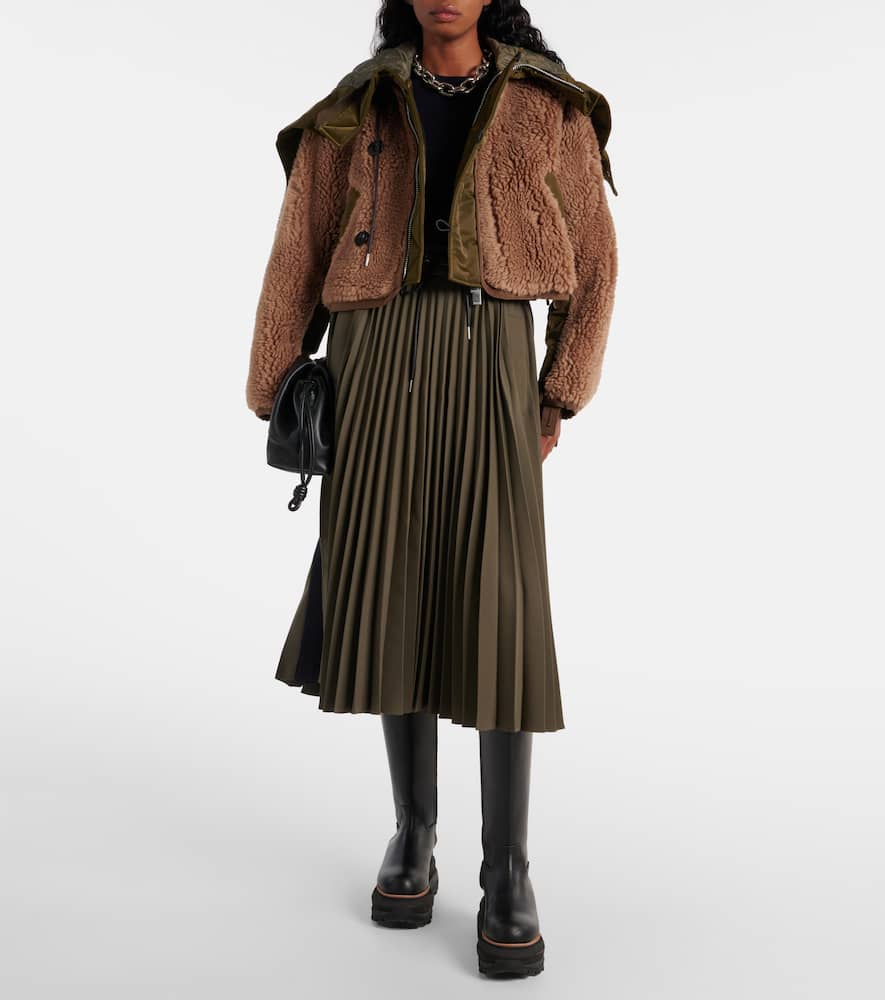 Twill-trimmed faux fur jacket