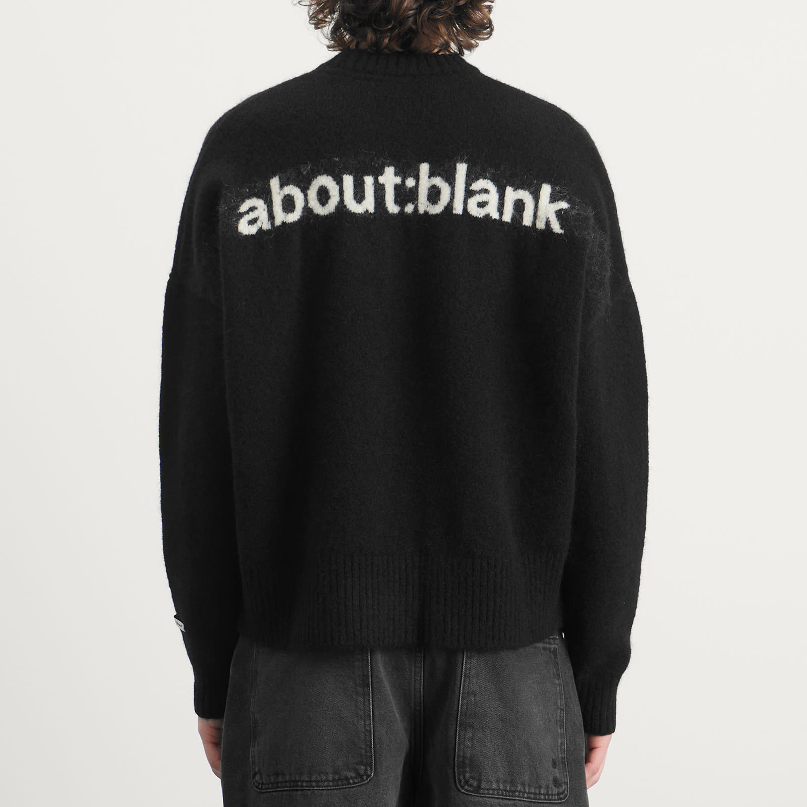Men's Mohair Knitted Logo Crewneck Black/Ecru