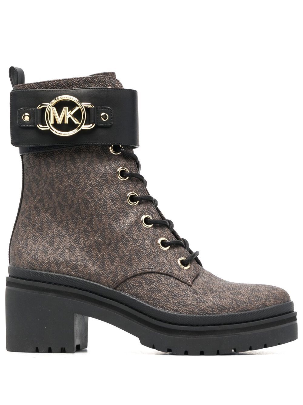 Rory monogram-print combat boots - Brown