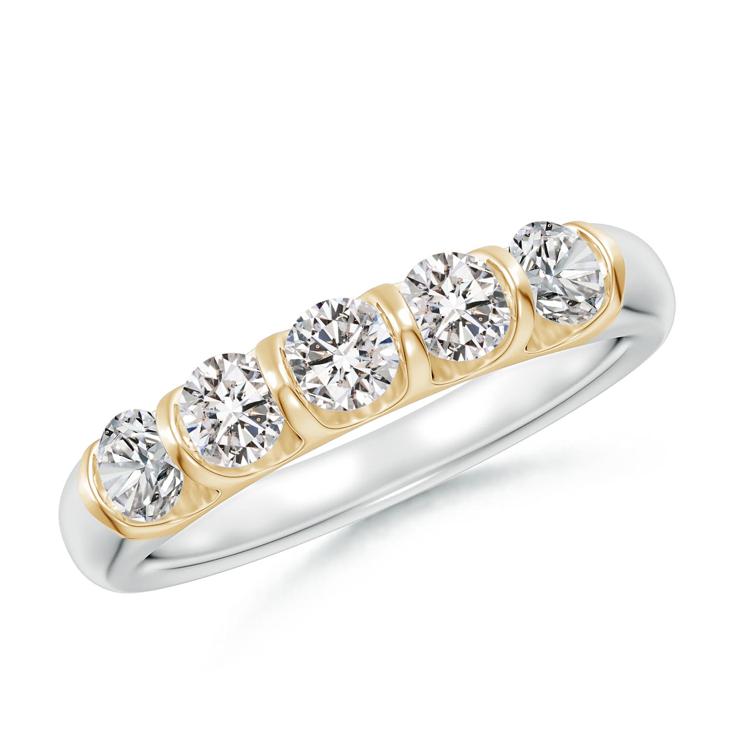 Angara 0.73 Carat Bar Set Five Stone Round Diamond Wedding Ring for Her in 14K White & Yellow Gold