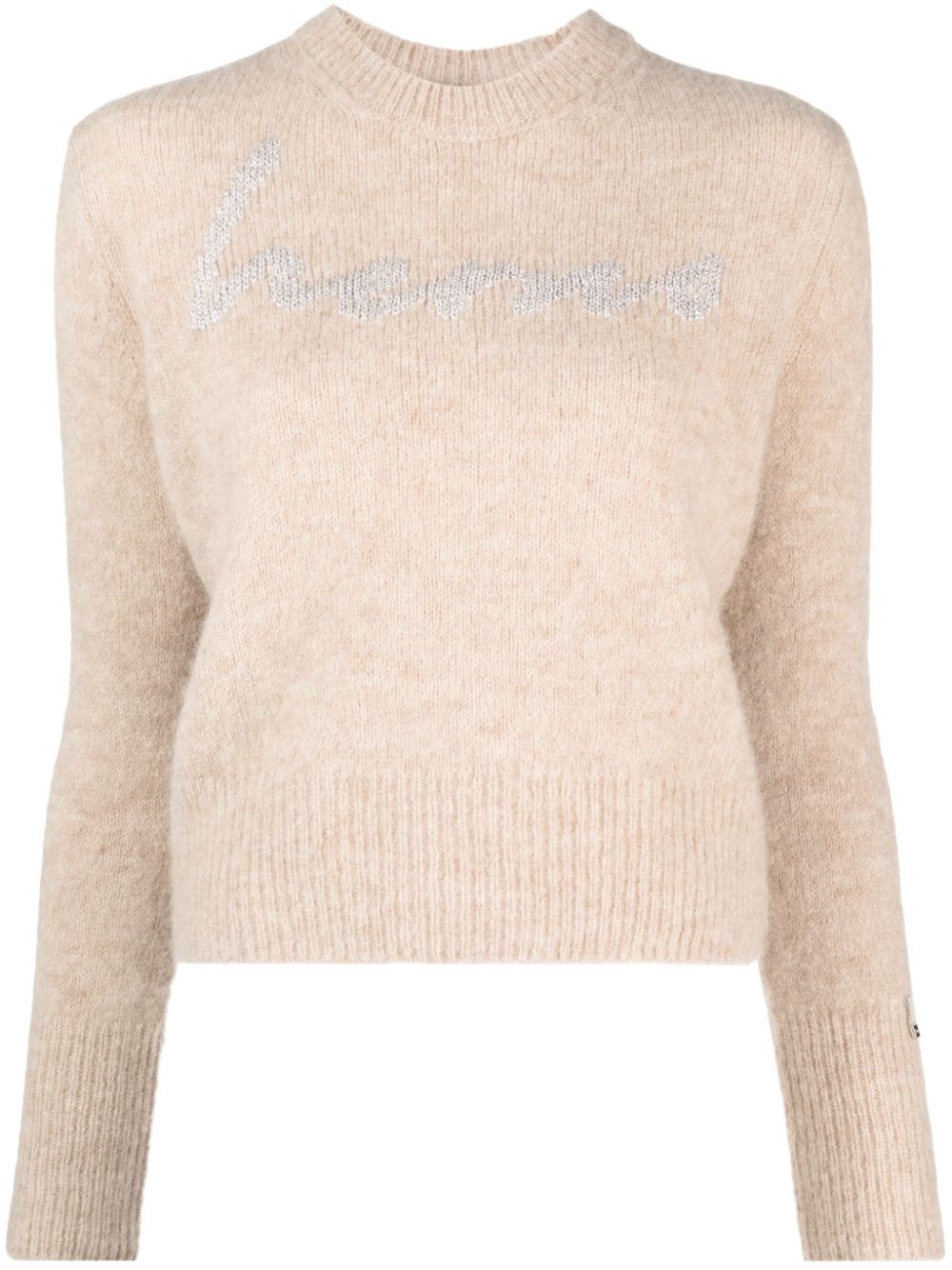 Intarsia knit-logo crew-neck jumper - Neutrals