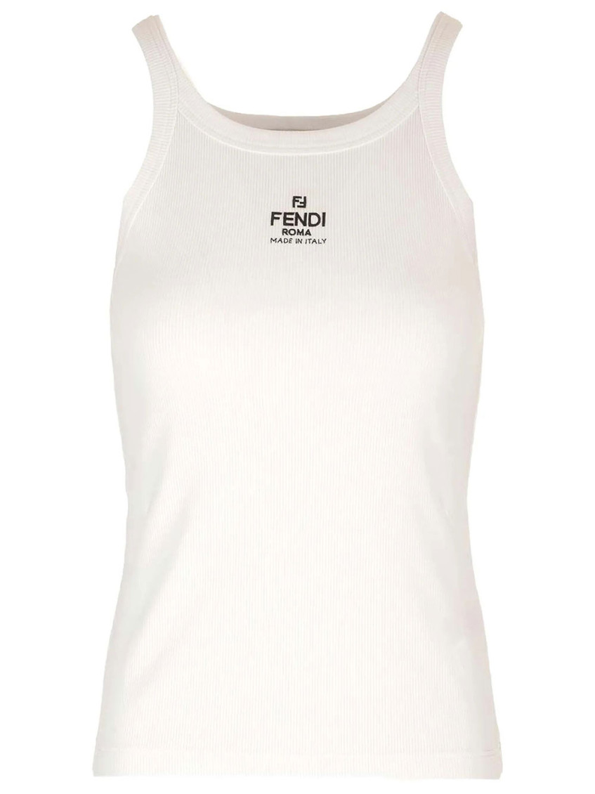 White Logo Scoop Neck Tank Top