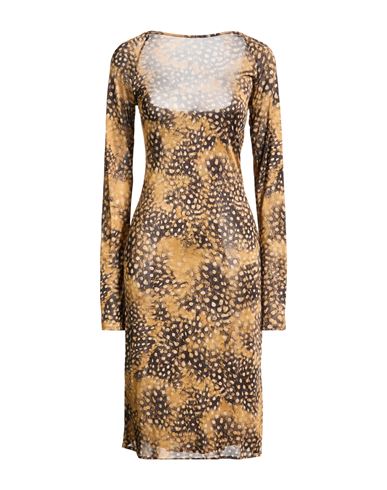 Woman Midi dress Mustard Size 6 Viscose, Polyester