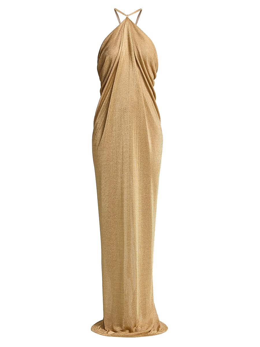 Women's Metallic Halter Gown - Shiny Gold