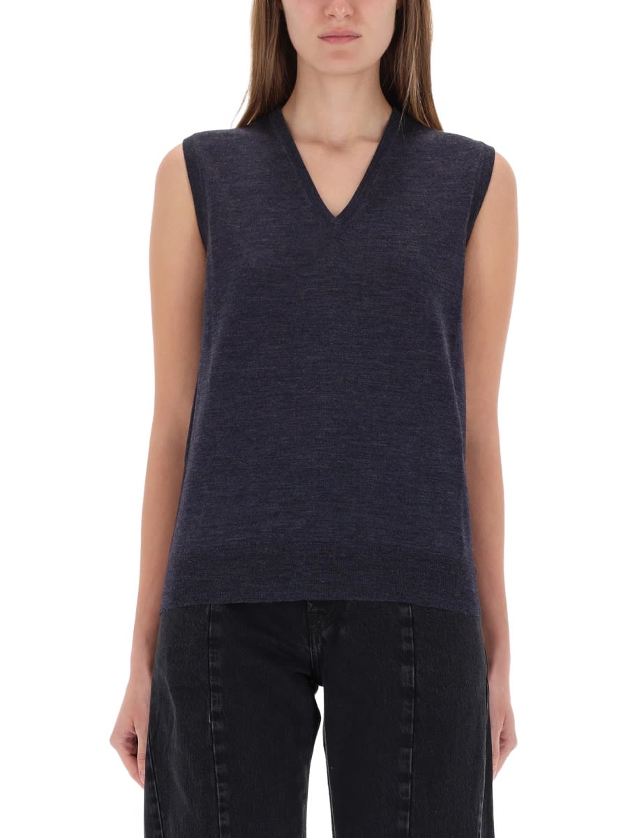 Maison Margiela - sleeveless v-neck top ribbed he