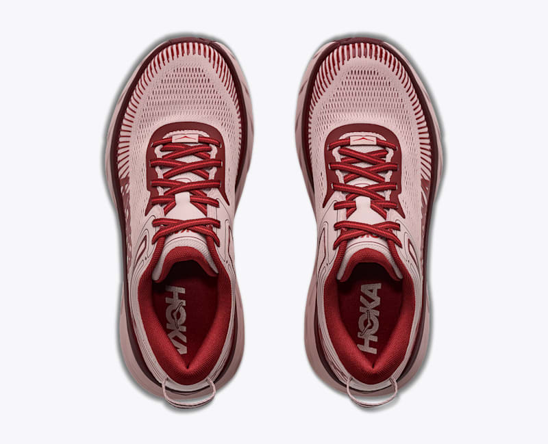 HOKA Women's Bondi 7 Shoes in Pink Opal/Varsity Burgundy