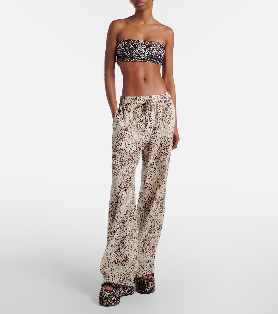 Leopard-print cotton wide-leg pants