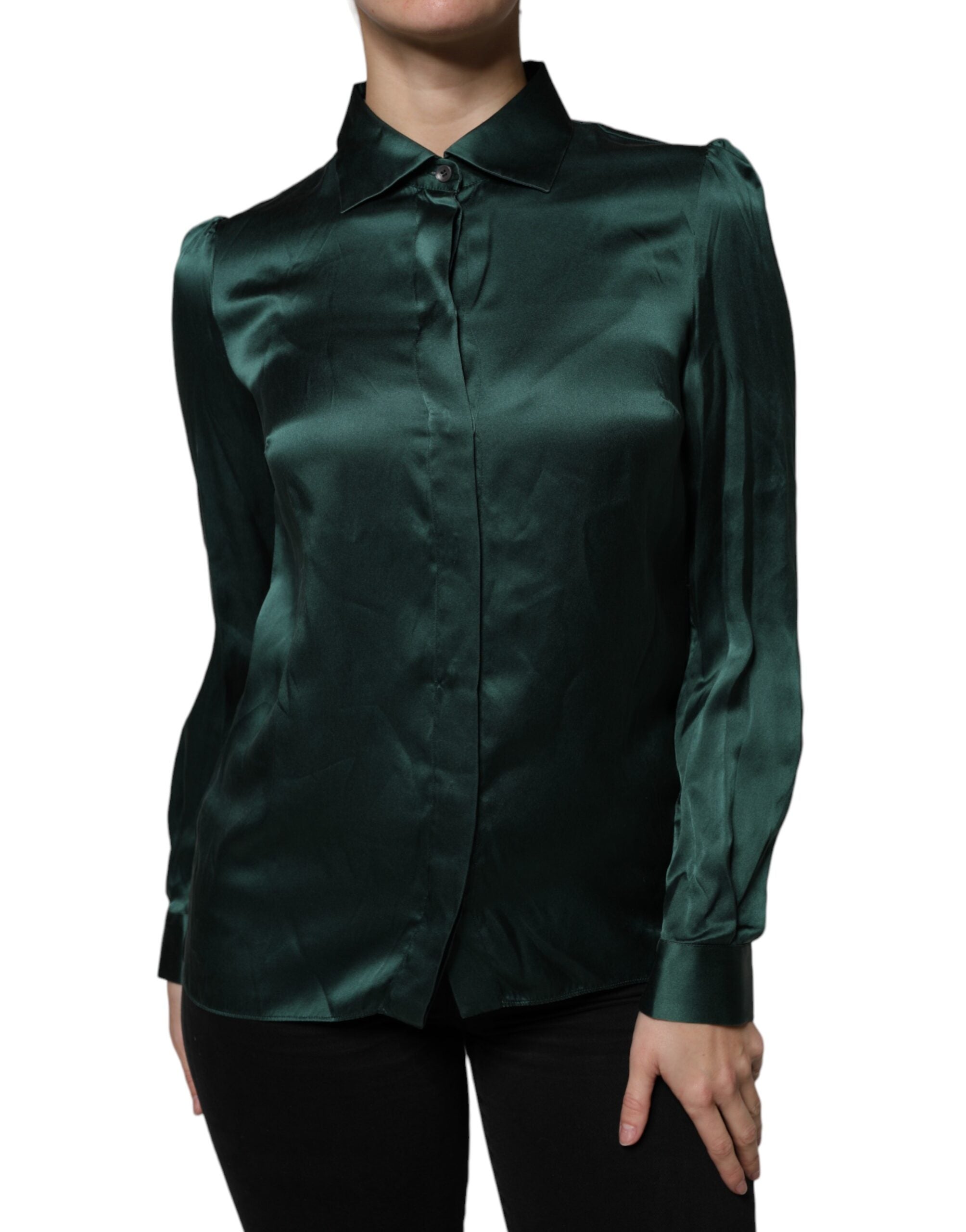 Silk Button-Down Blouse — Green