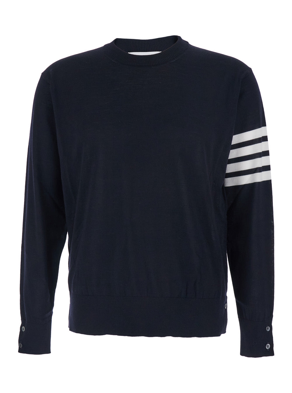 4-Bar Crew Neck Virgin Wool Sweater — Blue