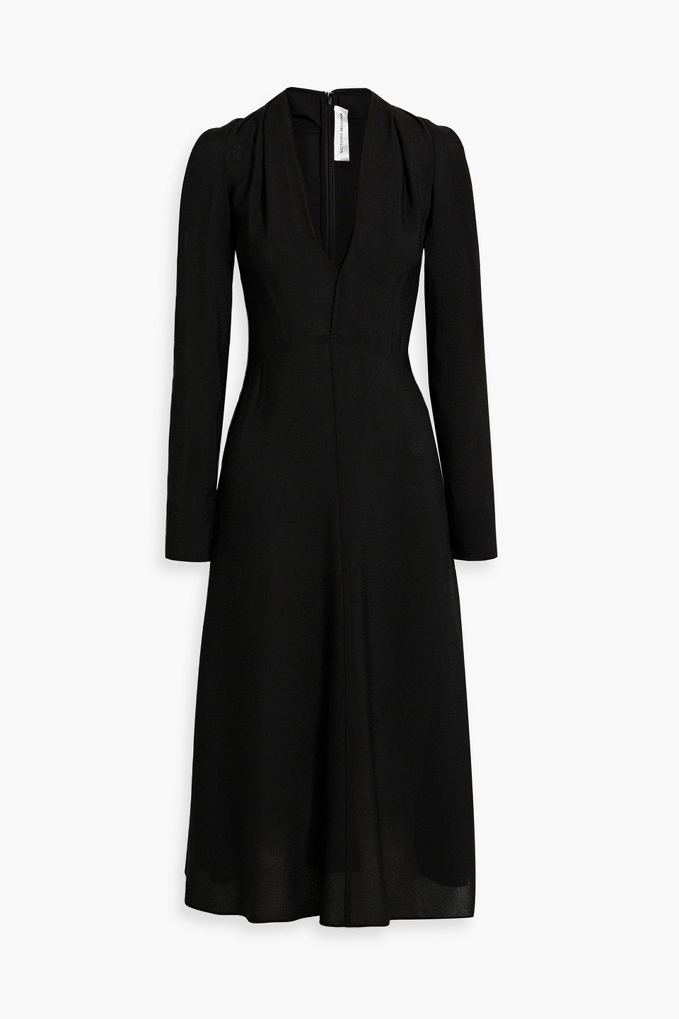 Cold-shoulder pleated crepe midi dress