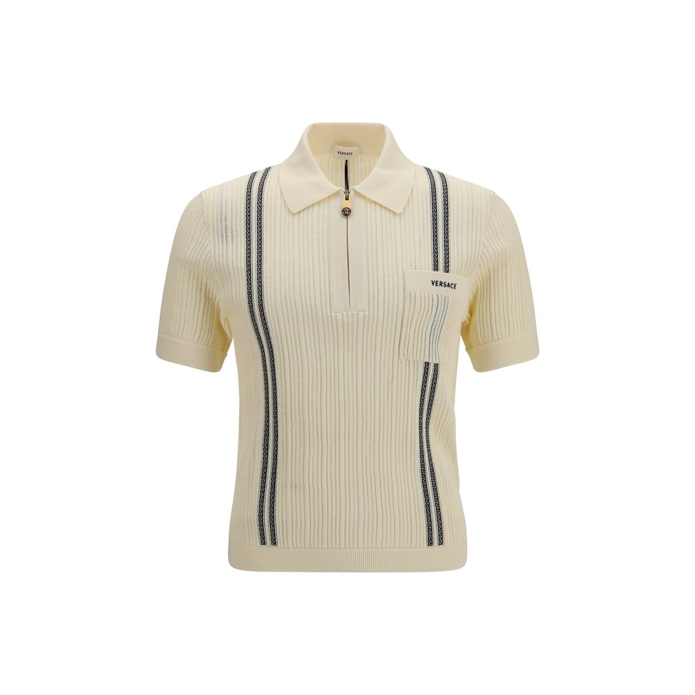 Striped Jacquard Cotton Polo Shirt — Beige