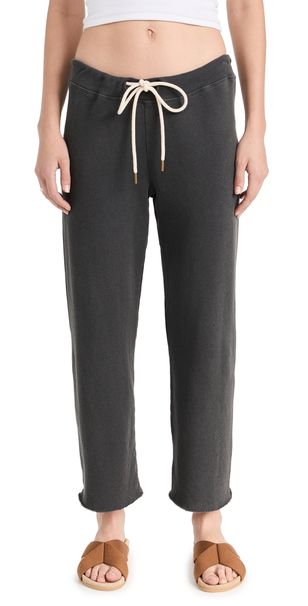 The Wide Leg Cropped Sweatpants Washed Black