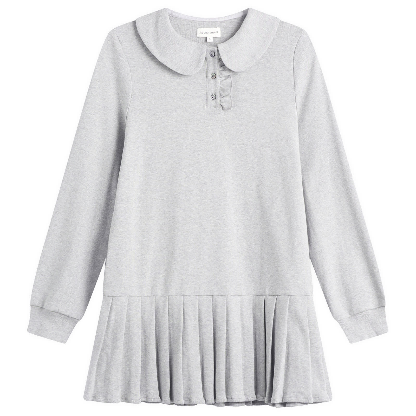 Women's Polo Mini Long Sleeve Pleat Dress in Grey