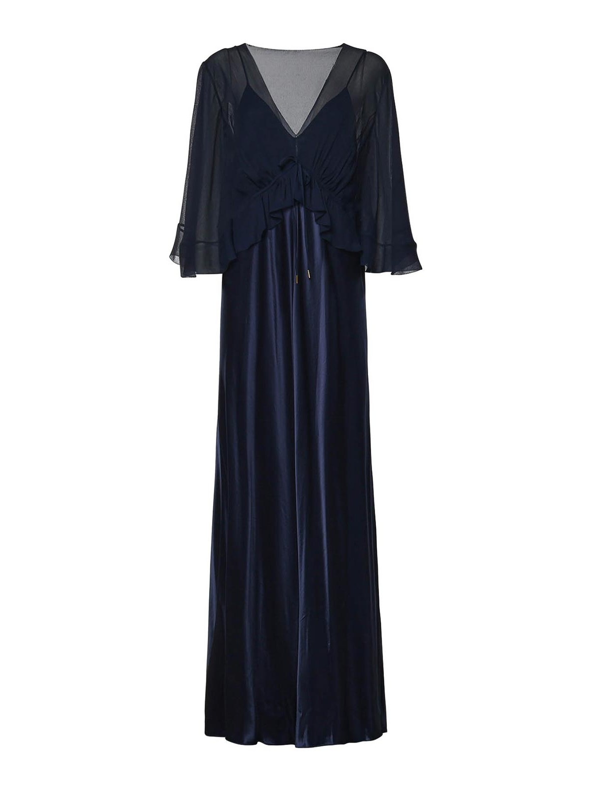 Long Dress In Shiny Satin With A Cape