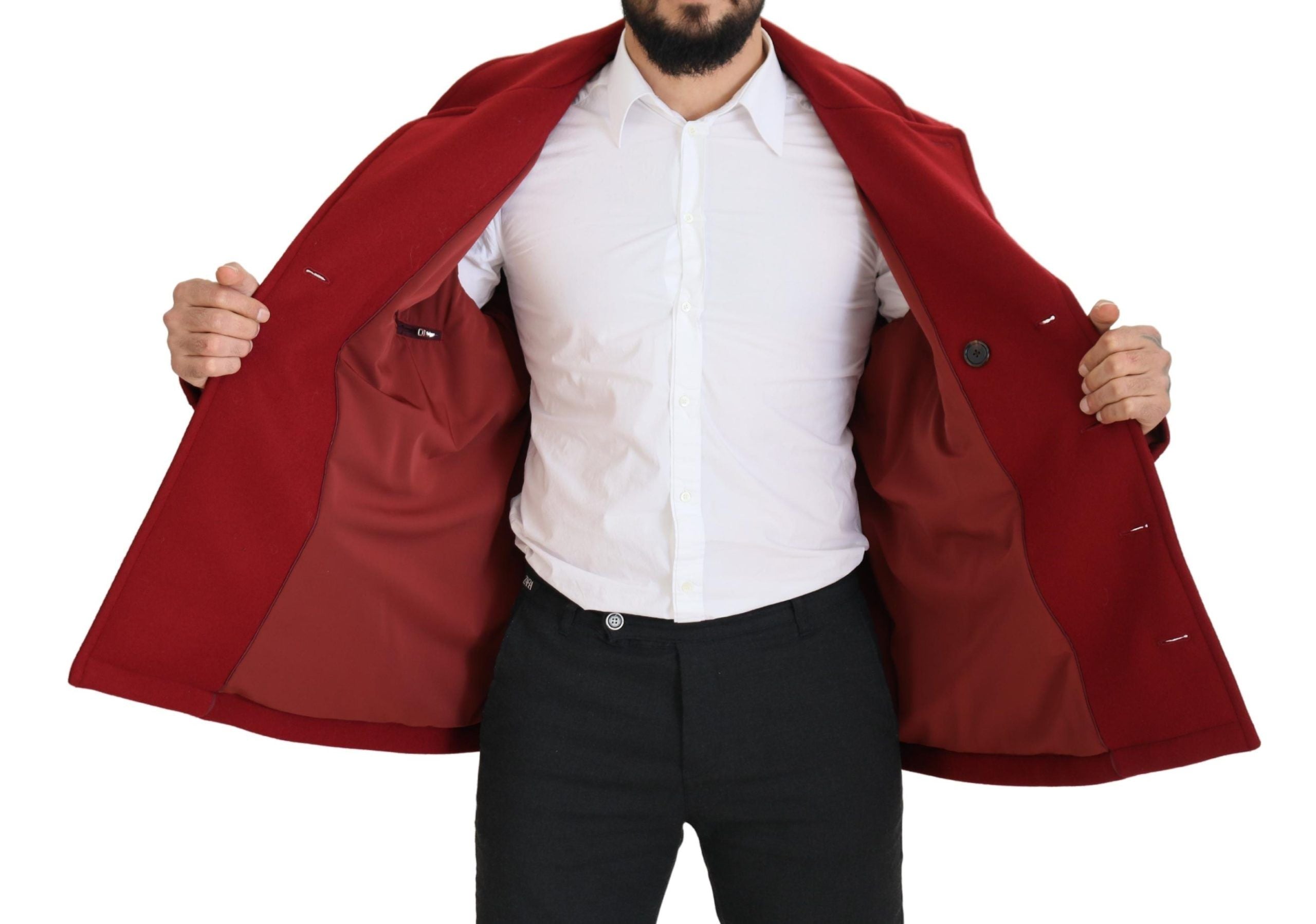 Virgin Wool Double-Breasted Blazer — Red