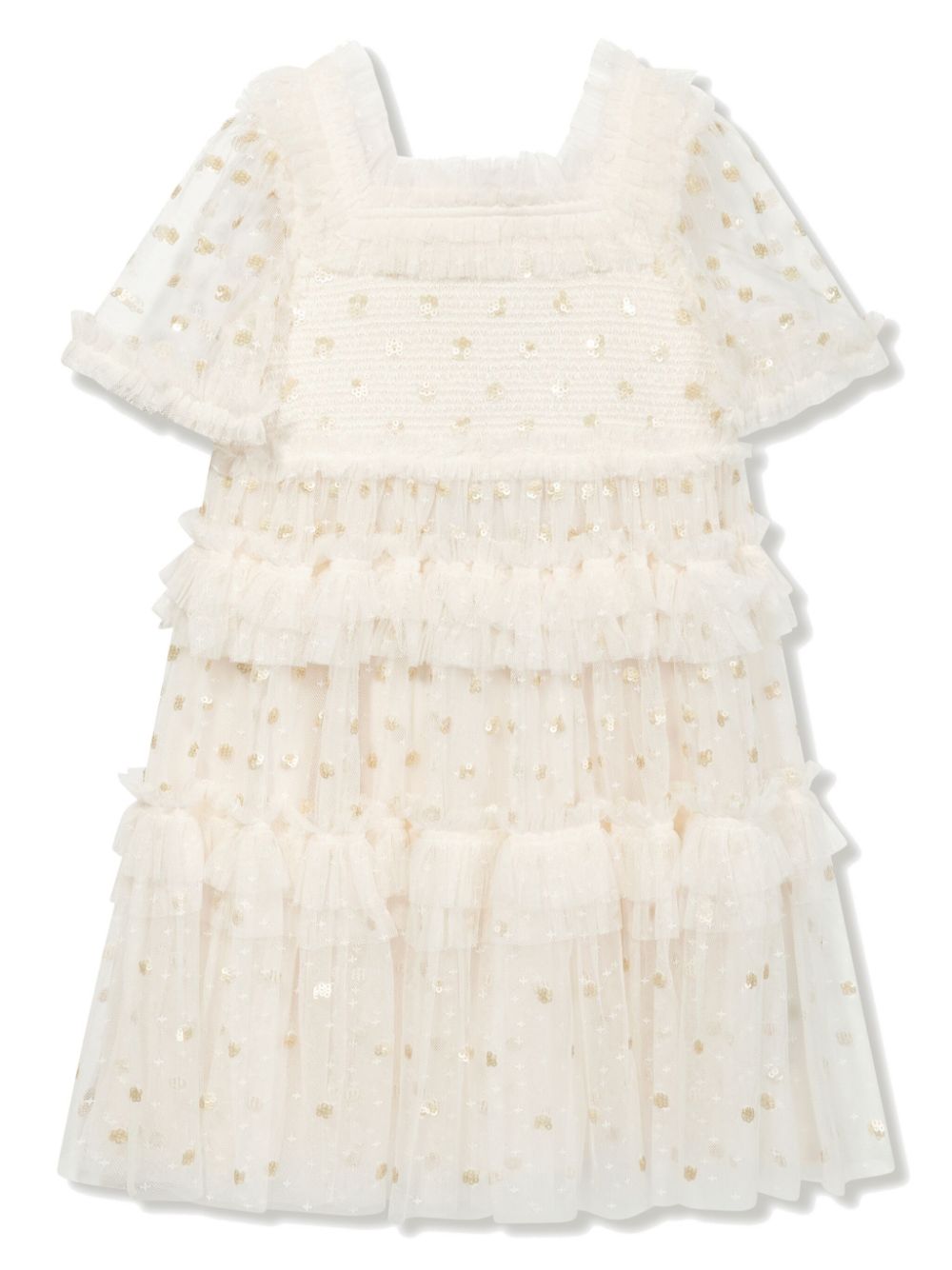 Polka-dot smocked tulle dress - Neutrals