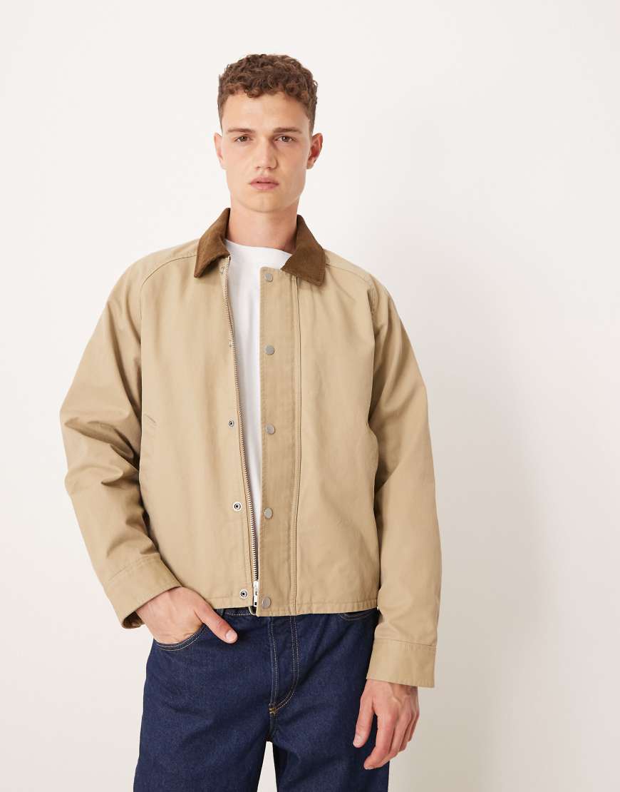 Lightweight cropped barn jacket in beige-Neutral